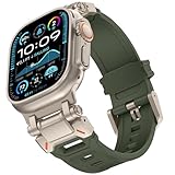 KADES for Apple Watch Ultra 2/Ultra Band 49mm for Apple Watch Band Series 10/9/8/7/6/SE/5/4/3/2/1 46mm/45mm/44mm/42mm Durable Metal Connector with Rugged TPU Sport Wrist Band, Titanium/Green