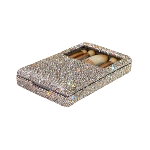 Luxury Bling Rhinestone Makeup Brush set - Portable 5-Piece makeup brushes Travel Set with Mirror (Silver)