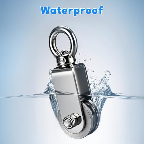 Umlenkrolle Stahlseil, 360° Drehring SUS304 Edelstahl Heberingrolle, 40mm U-förmiges Laufrad Hängerad für 8mm Seile Stahlseil, Tragkraft 200kg, 34-Rad-Kleinlager Industriezubehör