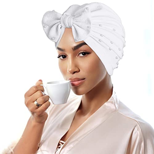 Bohend Stretchy Bowknot Turban Headband Elastic Cap Non Slip Bonnet Beanie Headwrap Hats For Women And Girls (White) #TOP4