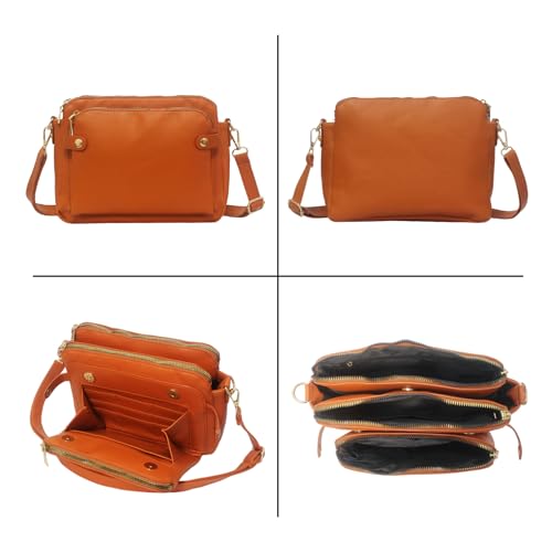 Image of Zengmei brown 3 Layers Crossbody Purse for women PU vegan leather card organizer multi pocket wallet hobo antitheft trendy travel