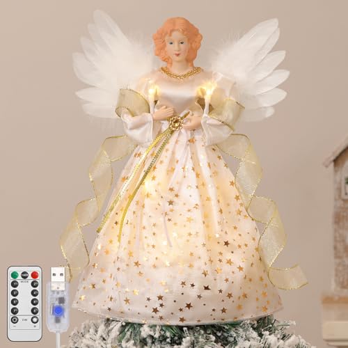 Lewondr Christbaumspitze Engel, 12 Zoll Glitzernd Weihnachtsdeko...