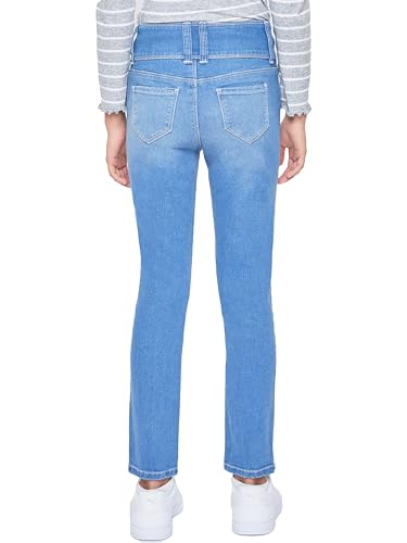 YMI Jeans Girls 3 Button Essential Skinny Jeans with Faux Front Pockets, Light Blue Rips, 123
