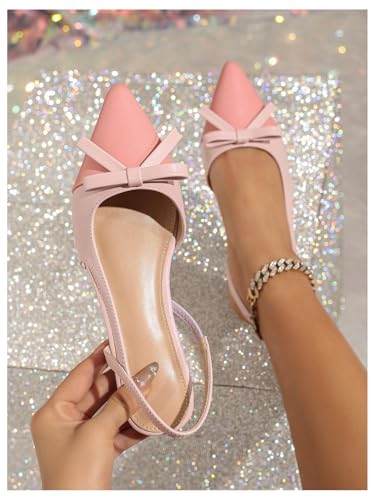 Image of OYOANGLE Women's Color Block Bow Pointed Toe Slingback Flat Sandals Work Office Dressy Shoes