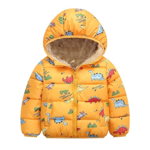 Toddler Boys Girls Dinosaur Print Padded Puffer Coat Sherpa Lined Hooded Jacket Snowsuit Zipper Thicked Windproof Coats