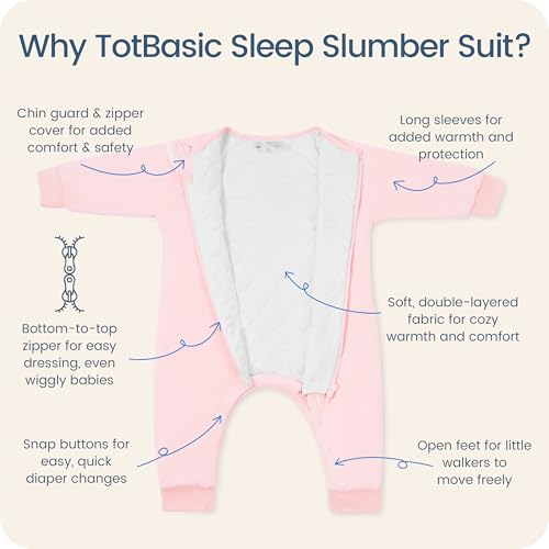 Image of Baby Sleep Sacks with Feet, 1.0 TOG Long Sleeve Wearable Blanket for 0-6M Infants & 2T-4T Toddlers, Soft and Cozy