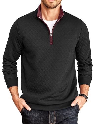 COOFANDY Mens Quarter Zip Pullover Mock Neck Quilted Sweatshirt C...