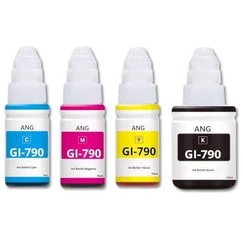 Image of ANG GI 790 Premium Refill Ink Compatible for Printers G1000, G1010, G1100, G2000, G2010, G2100, G3000, G3010, G3100, G4010 (4 Color Combo) (Black - 135ml, C /Y /M - 70ml Each)