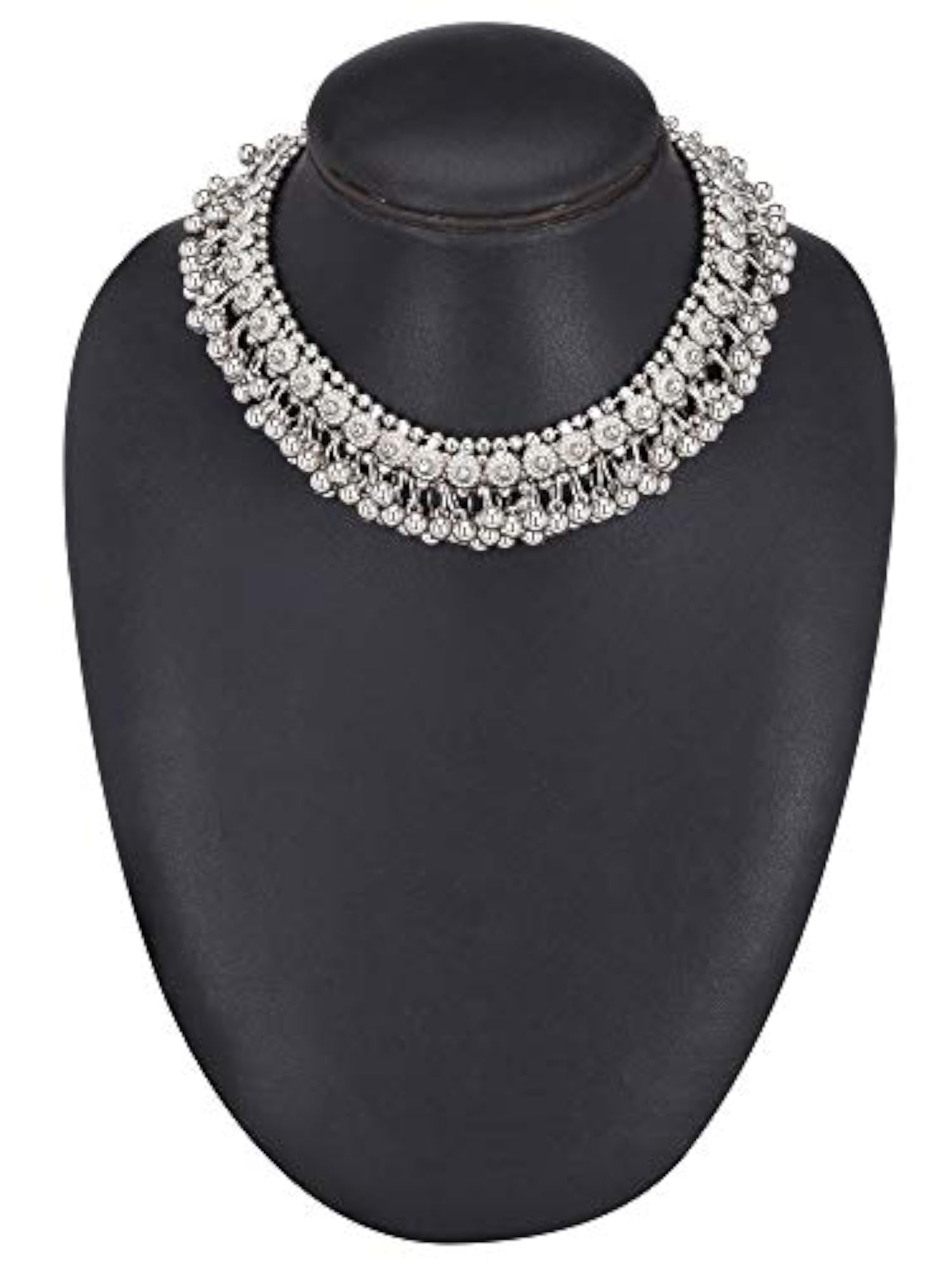 German Silver Oxidised Ghoongroo Necklace Set with Earrings