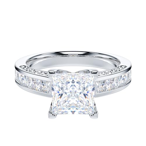 THELANDA All Princess Cut Genuine Moissanite or Simulated Center 1.5CT Diamond Sterling Silver Classic Filigree Pattern Promise Engagement Ring