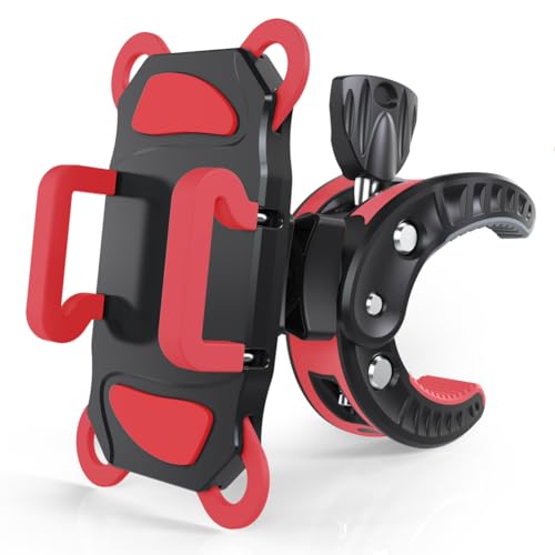 Crescendo CR-30 SlimClip Mic Stand Phone Holder, iPhone Clamp Mount, Pole Phone Mount, Microphone, Music or Drum Stand, Mic/Phone Clip - for iPhone, Samsung Galaxy, Pixel, Any Smartphone (Red)