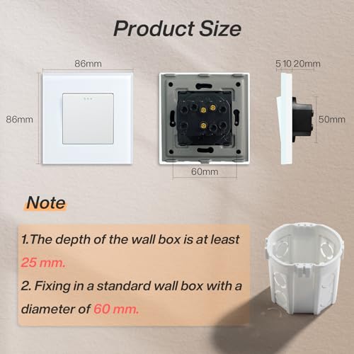 BSEED Electrical Wall Light Switch,Rocker Button wih LED Backlight,10A Toggle On/Off,Glass faceplate - Image 4