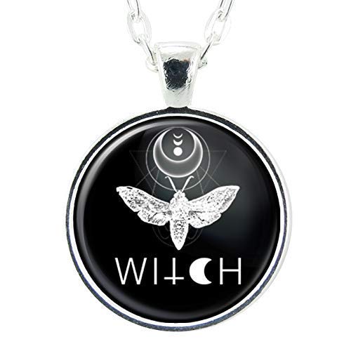 Moth Insect Witch Handmade Art Pendant, Black And White Charm On Necklace Chain