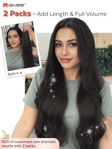 WIGNEE Natural Black Double Invisible PU OVO Human Hair Extensions 100% Remy Human Hair Bundles 18 Inch Genius Glueless Weft Hair Extensions Human Hair