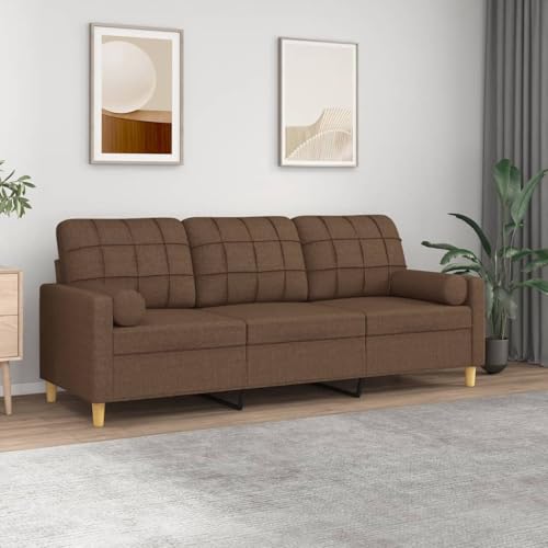 Willood 3-Sitzer-Sofa mit Zierkissen Braun 180 cm Stoff Sofa mit Armlehnen und weichen Kissen, geeignet für Wohnzimmer, Holzbeinen Willood 3-Sitzer-Sofa mit Zierkissen Braun 180 cm Stoff Sofa mit Armlehnen und weichen Kissen, geeignet für Wohnzimmer, Holzbeinen