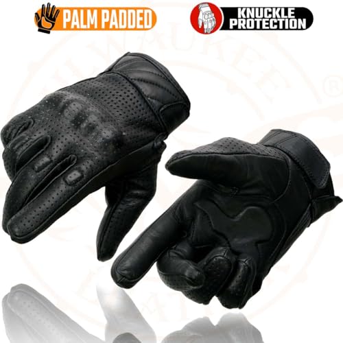 Image of Milwaukee Leather Men's Premium Leather Motorcycle Racing Gloves - Hand Protection, Gel Palm, Adjustable Fit - 3X-Large