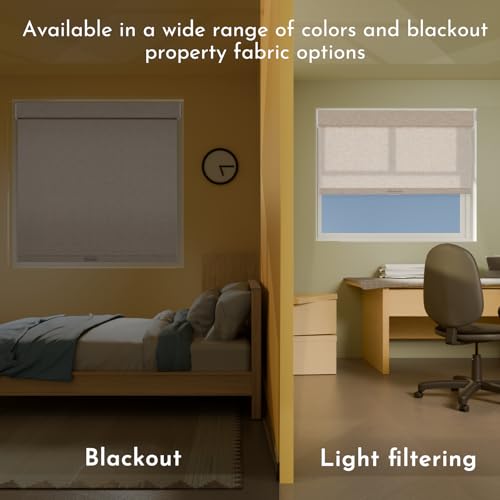 Image of Persilux Light Filtering Roller Shades for Window Blinds,Cordless,Linen Fabric,Thermal Insulated Fabric UV Protection Shades for Home,Office,Bedroom,Door,Light Filtering-Beige,26 inch W X 72 inch H