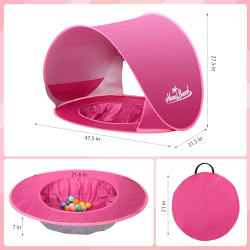 Image of Monobeach Baby Beach Tent Pop Up Portable Shade Pool UPF50+ UV Protection Sun Shelter for Infant with Easy Set Up Canopy (Pink Beach Tent)