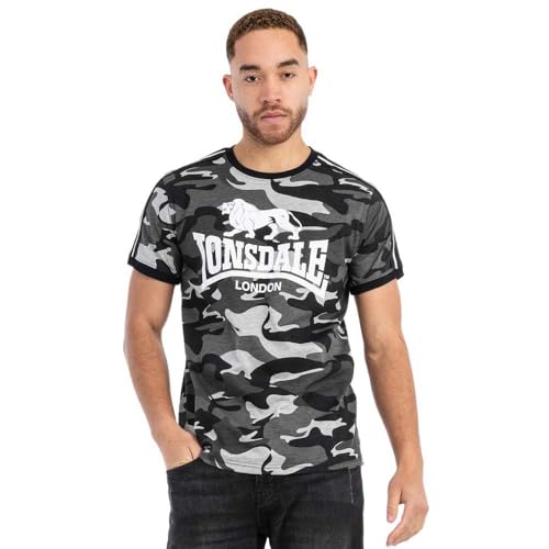 T-Shirt Lonsdale London CREGNEASH Finition Camouflage Sable pour Éviter les Hauts Unis