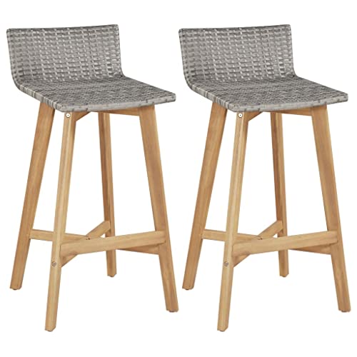 Qnhdfrt Lot de 2 Tabourets de Bar en Bois d'Acacia Massif et Résine Tressée, Chaises Hautes de Jardin pour Extérieur, Terrasse, Patio et Balcon, Design...