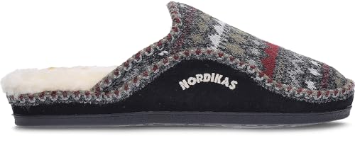 Nordikas TEIDE Noir : pantoufles de qualité pour homme en cuir véritable