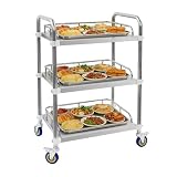 Labor Rollwägen, Servierwagen Edelstahl 3 Böden, Edelstahl Küchenwagen mit 4 Schwenkbar Rollen 2 Bremse, Serving Lab Trolley, Transportwagen, Laborwagen, Teewagen 50 * 40 * 86cm