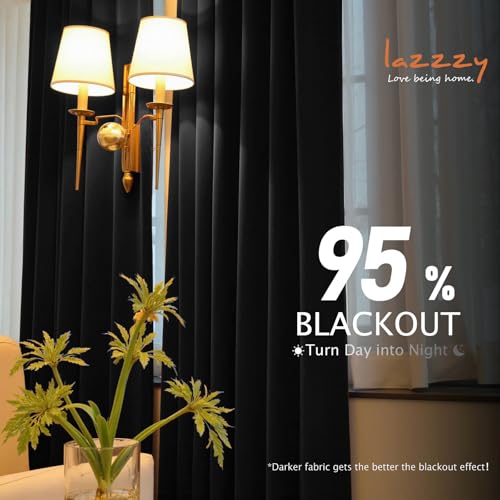 Image of Extra Long Black Velvet Curtains Grommet 52x108 Inch 2 Panels | Soft Velvet, For Tall Windows & High Ceilings, Light Shifting Texture, Elegant Drape, Classic, Rod Pocket