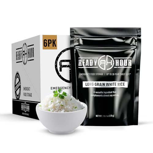 Ready Hour Long Grain White Rice Case Pack – 60 Servings (6 Pouches) – Non-Perishable Rice, Long Shelf Life, Emergency Food Supply, Bulk Storage, Survival Essentials, Instant Rice