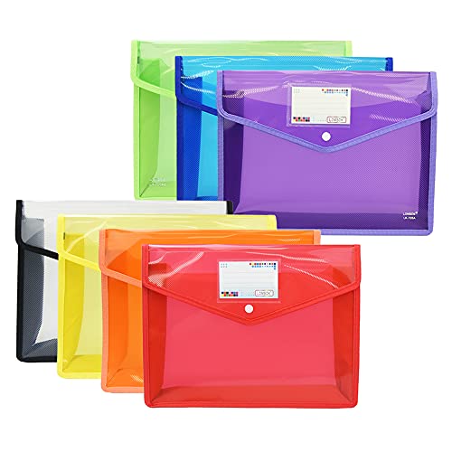 LUAMY A4サイズ ファイルケース クリアケース ファイル袋 書類入れ スナップボタン付き マチあり PVC (7色セット)