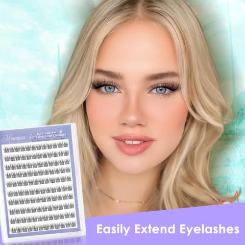 Image of MAYCREATE 120Pcs Self Adhesive Eyelashes, Clear Band 11mm Lash Clusters Kit, Natural Pre-Glued Eyelash Cluster, Invisible Band Reusable Eye Lashes with Tweezers