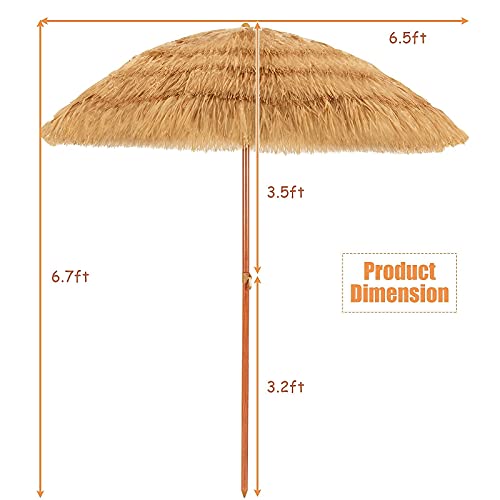 Giantex 6.5 Ft Thatched Patio Umbrella, Hawaiian Tiki Umbrella, Outdoor Table Umbrella With Tilt Function & Portable Design, Straw Top With Sun-Resistant Fabric, Sunshade Beach Umbrellas Ideal For Pool, Garden, Outdoor #TOP6