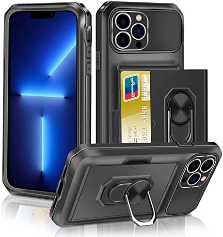 Coque Pour IPhone 13 Pro, PU Antichoc étui Rabat Cuir Case Portefeuille Protection Mous Bumper Slim Silicone Wallet Cover Aimant Housse Téléphone Pour IPhone 13 Pro Noir