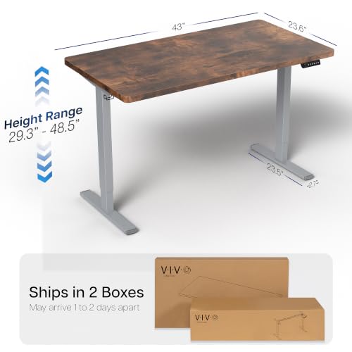 Image of VIVO Electric 43 x 24 in Rustic Standing Desk, Memory Height Adjustment, 1B Series, Holds 220 lbs, One-Piece Vintage Brown Top, Gray Frame, DESK-KIT-1G4N