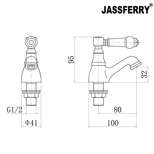 JASSFERRY Lot de 2 robinets de lavabo, eau chaude et froide, poignée croisée en céramique 1,27 cm – vue 2