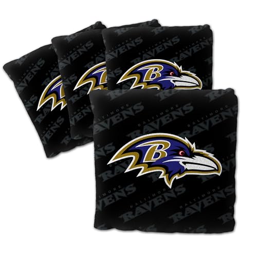 YouTheFan Officially-Licensed NFL Baltimore Ravens Set of 4 Cornhole Bags - All Weather Regulation 6” x 6” Size - 16oz Weight - Designed in USA