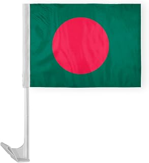 AGAS Bangladesh Car Flag 12x16 inch - Printed Single Sided on Polyester - Stitched Edges - 17 Inch White Plastic Flex Pole - BD National Flag