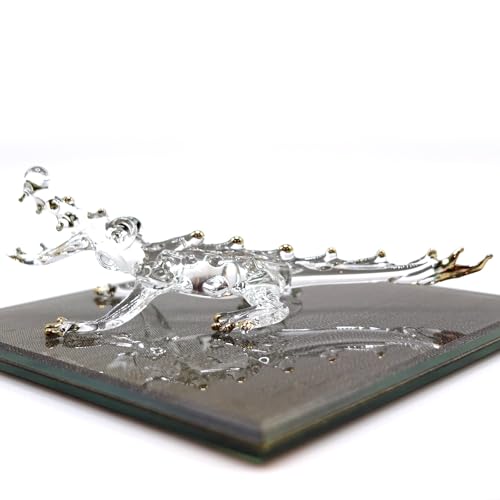 Sansukjai Figuras en miniatura de cocodrilo/cocodrilo, animales soplados a mano, coleccionables, decoración de regalo (dorado transparente, más pequeño)