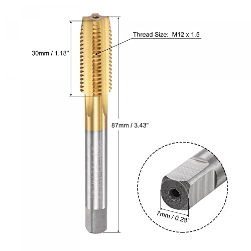 Uxcell Straight Flute Taps, M12 X 1.5 Metric Left Hand Titanium Coated M35 Cobalt High Speed Steel Machine Tapping Screw Thread Milling Tap Machinist Repair Threading Tool #TOP1