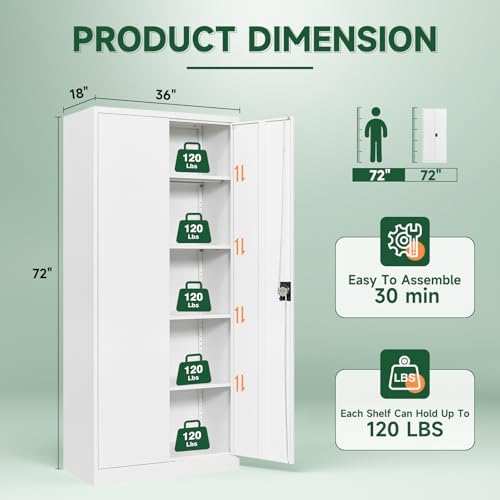 Image of Letaya Metal Garage Storage Cabinets with Lock Door and Adjustable Shelves, Steel Tool Cabinets for Home,Office,Warehouse Organisieren (White, 72 inch H)