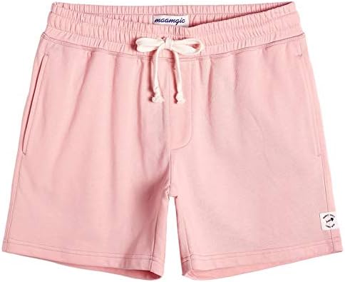 maamgic Mens Athletic Gym Shorts 5.5" Elastic Waist Casual Pajama Pocket Jogger Men Workout Short Pants Pink