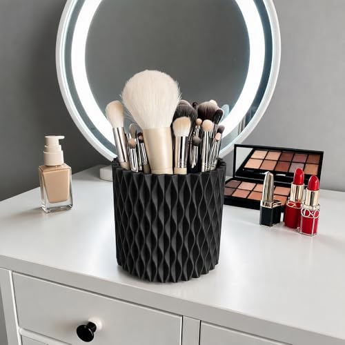Image of Lebenrich Aesthetic Black Pen Holder for Desk, Rotating Plastic Desk Pencil Holder Organizer for Home School Office