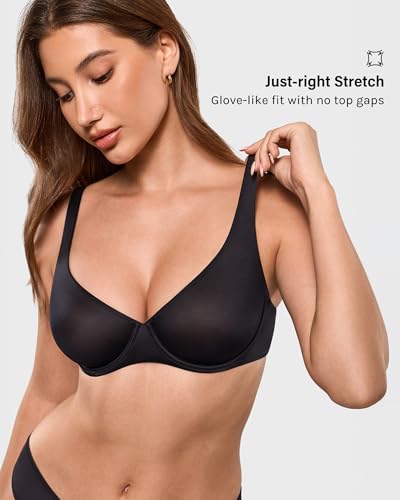 Image of INLYRIC Women's Mesh Balconette Bra Unlined | Ultra-soft, Unlined, Underwire, Light Support, No Padding, Semi-sheer, Demi, Seamless Look, Sexy, Supportive Comfortable