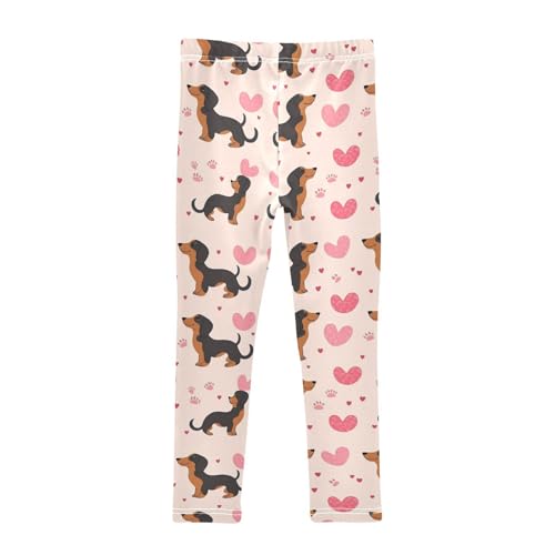 Wusikd Dachshund Dogs Girls' Leggings Toddler Doodles Hearts Kids Yoga Pants Dance Active Tights 4T2