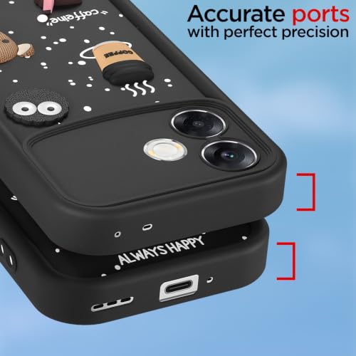 Image of Pikkme Back Cover for Oppo F33 Pro 5G | 3D Bear Silicone Cute & Fun Coffee Cartoon | Full Body Protection Bumper Case (Black)