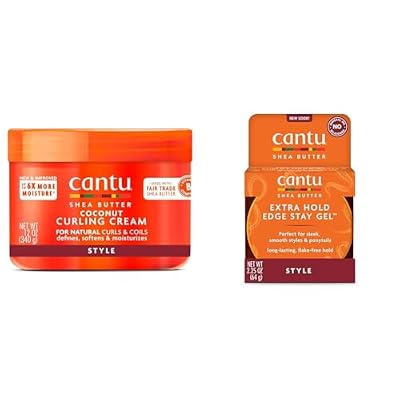 Cantu Coconut Curling Cream 12 oz & Edge Stay Gel 2.25 oz Bundle