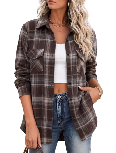 Image of Zeagoo Flannel Shirt Women Plaid Button Down Shackets Long Sleeve Fall Tops | Cotton Brushed Flannel Shirts Lightweight Loose Fit Blouse Business Casual Office Outfits 2026 Fashion Summer Western Clothes