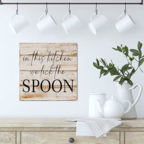 Placa de madera "In This We Lick The Spoon" para decoración de pared en pasillo y hogar 5