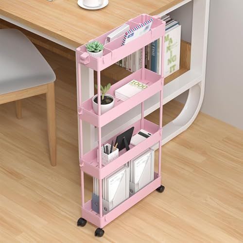 Image of SPACELEAD 2-piece Set Slim Storage Cart 3 Tier,Bathroom Organizer Rolling Utility,Mobile Shelving Unit Slide Out for Office, Kitchen, Laundry Room & Narrow Places
