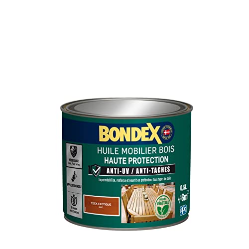 Bondex - Huile Mobilier Bois - Haute Protection - Imperméabilisante et Nourrissante - Teck - 0,5 litre
