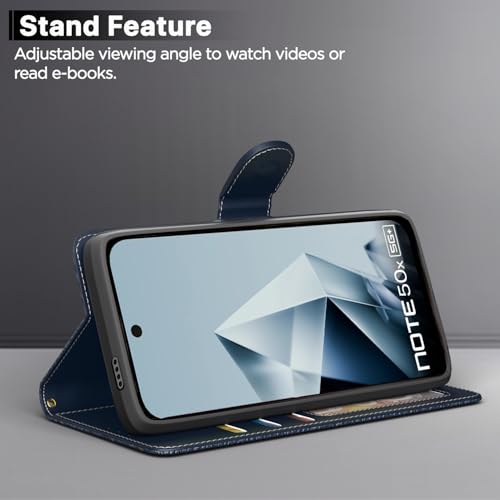 Image of Outlouders Flip Cover for Infinix Note 50x 5G | Leather Finish | Wallet Stand and Shock Proof | Complete Protection Flip Case (Blue)